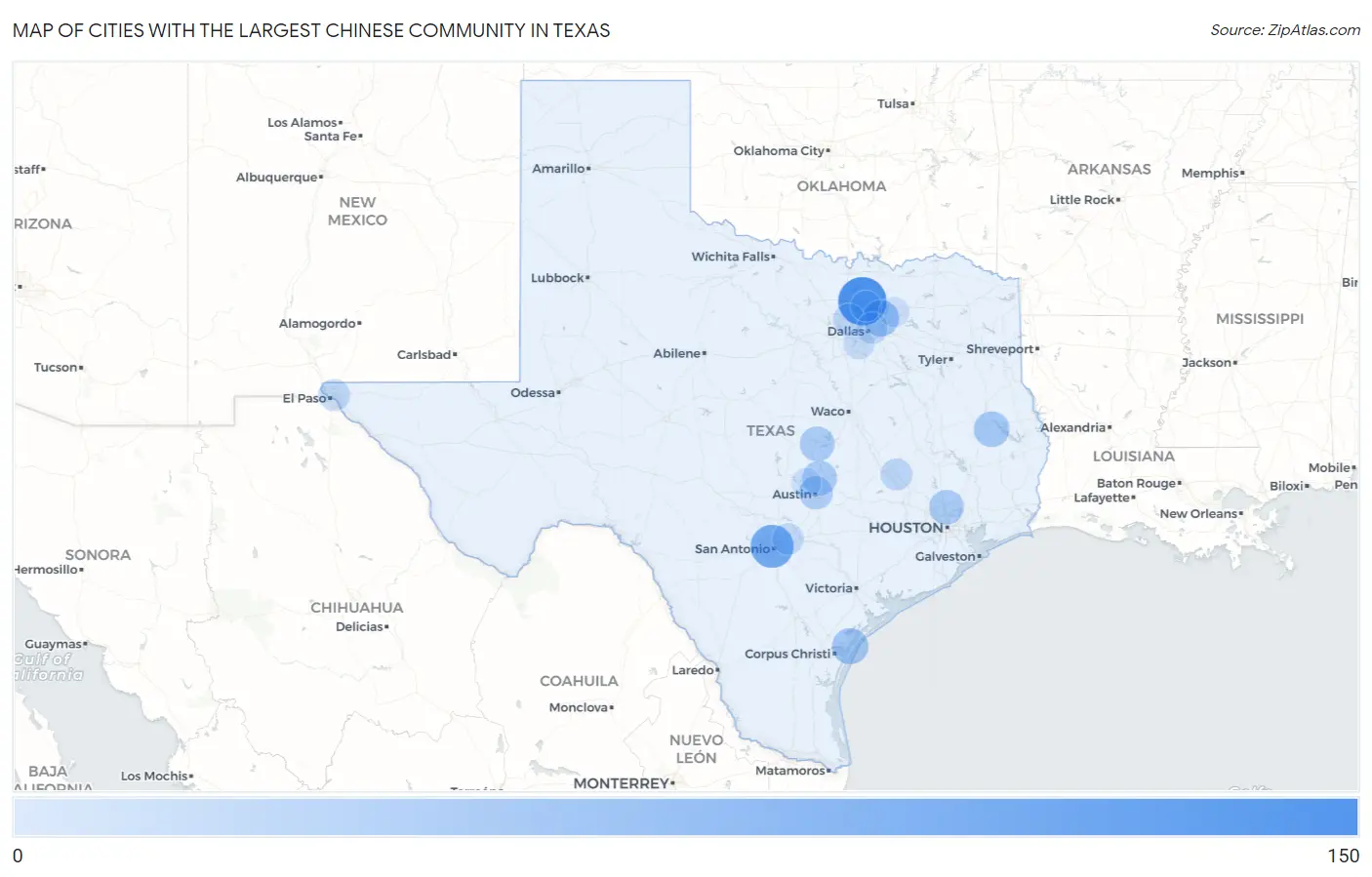 Cities with the Largest Chinese Community in Texas Map