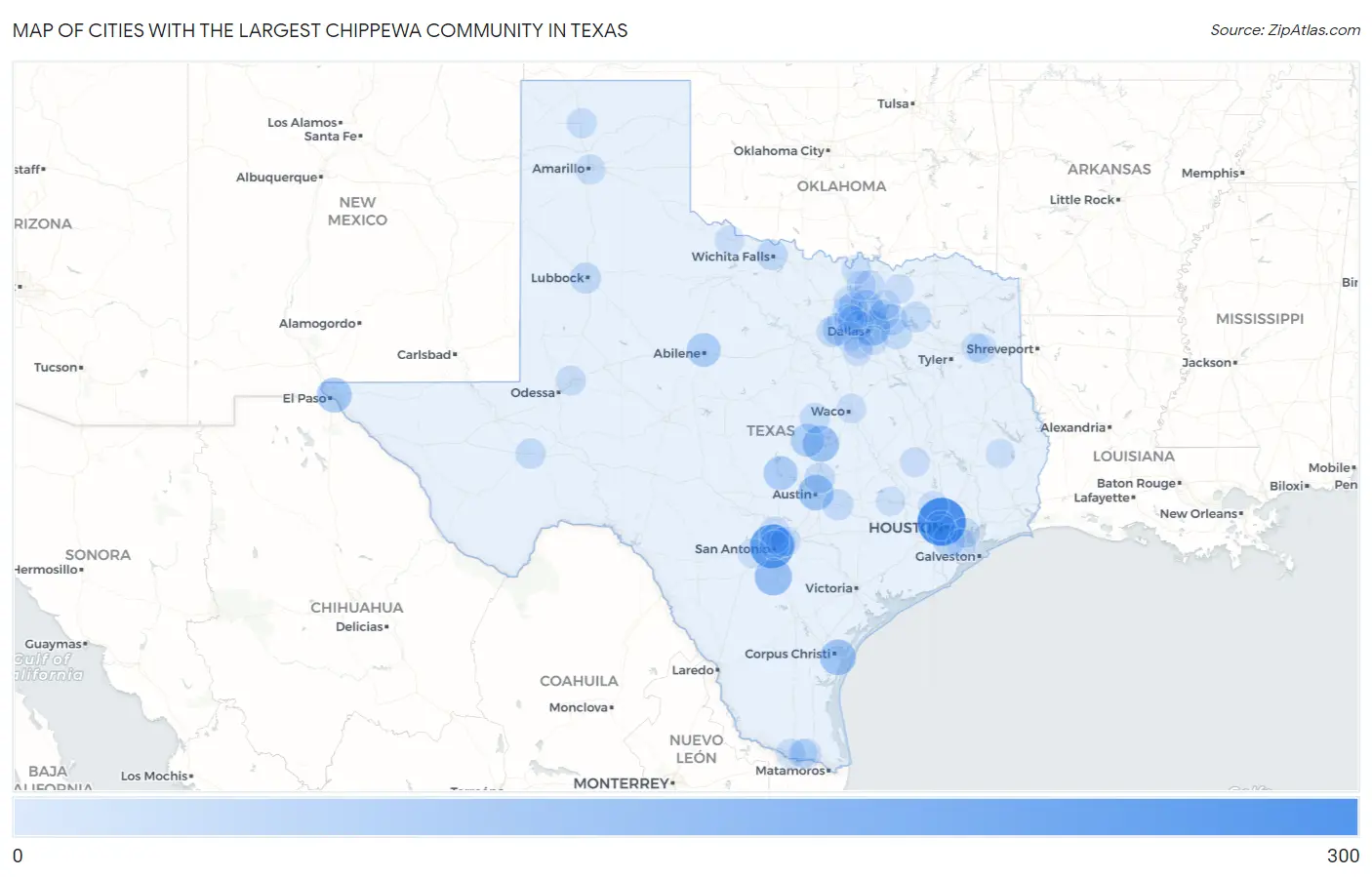 Cities with the Largest Chippewa Community in Texas Map