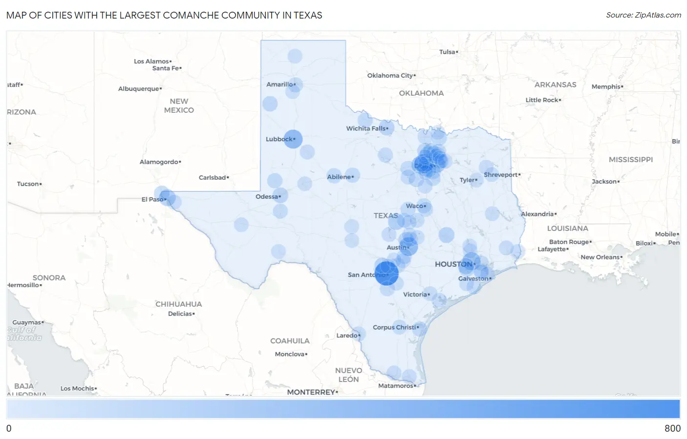 Cities with the Largest Comanche Community in Texas Map
