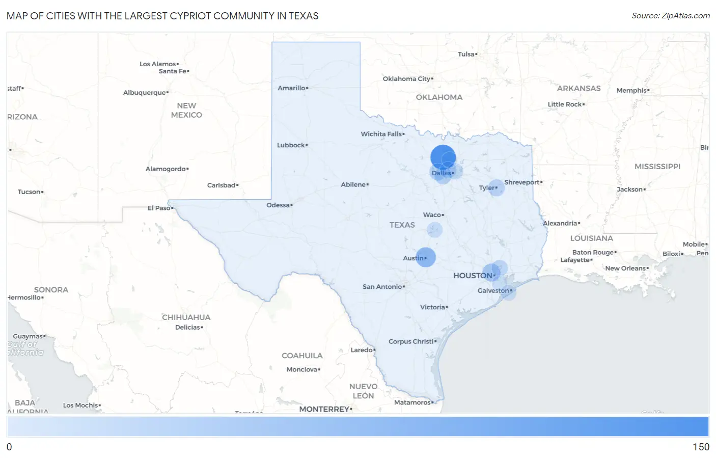 Cities with the Largest Cypriot Community in Texas Map
