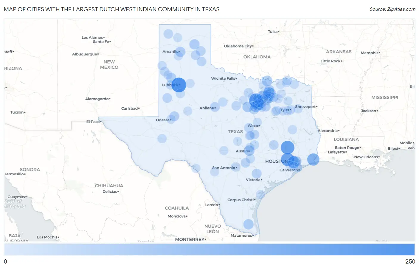 Cities with the Largest Dutch West Indian Community in Texas Map