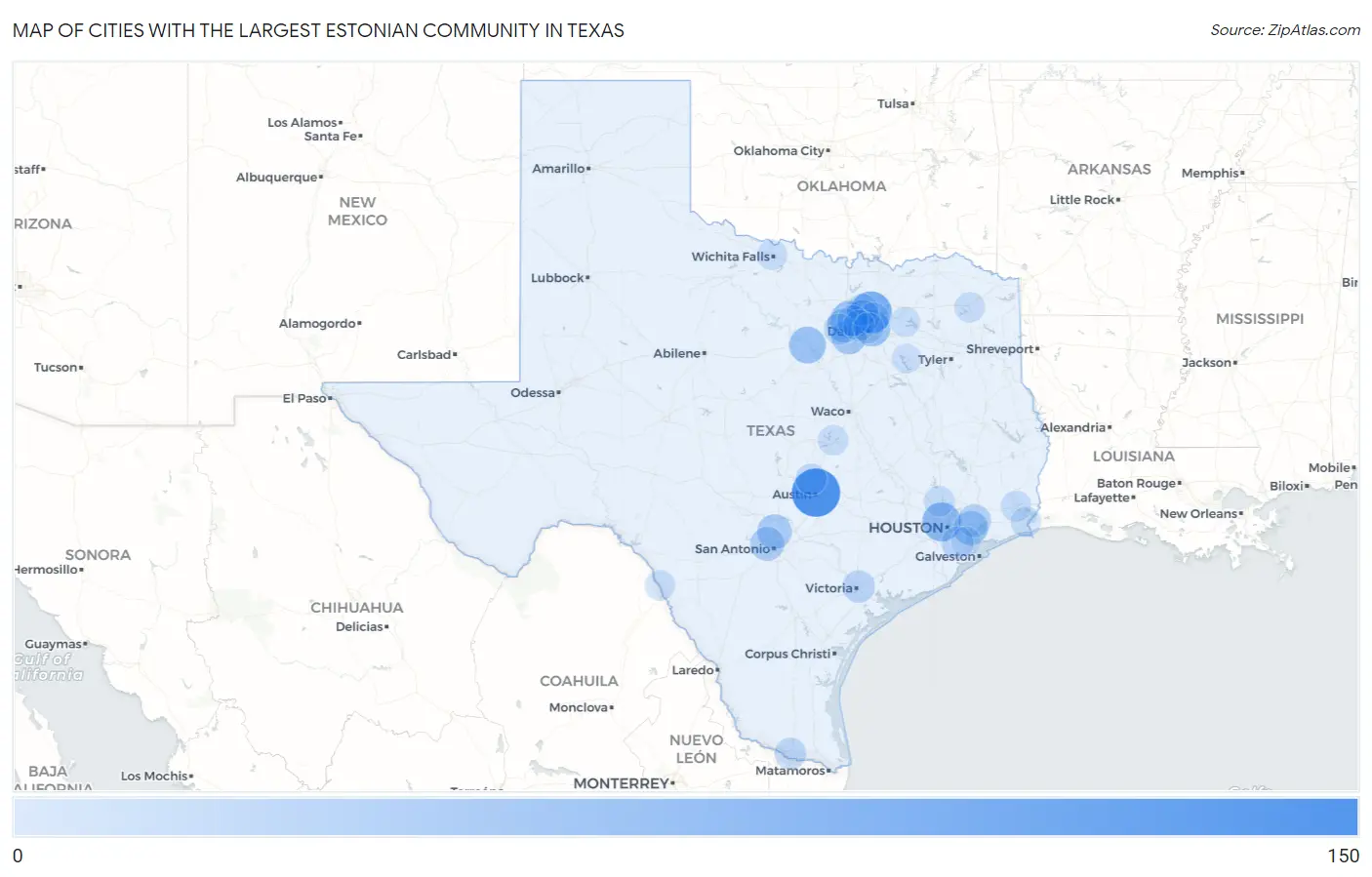 Cities with the Largest Estonian Community in Texas Map