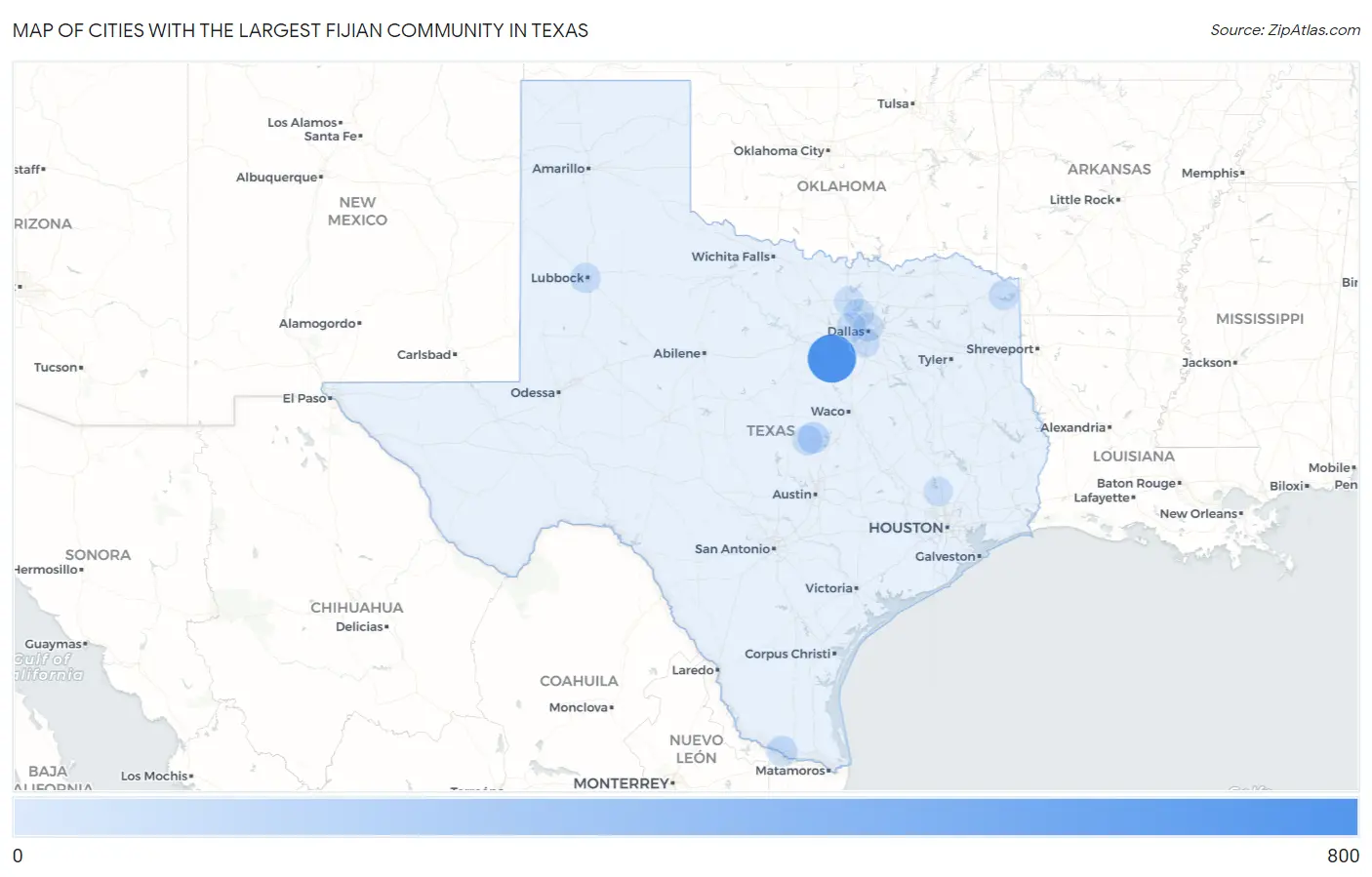 Cities with the Largest Fijian Community in Texas Map
