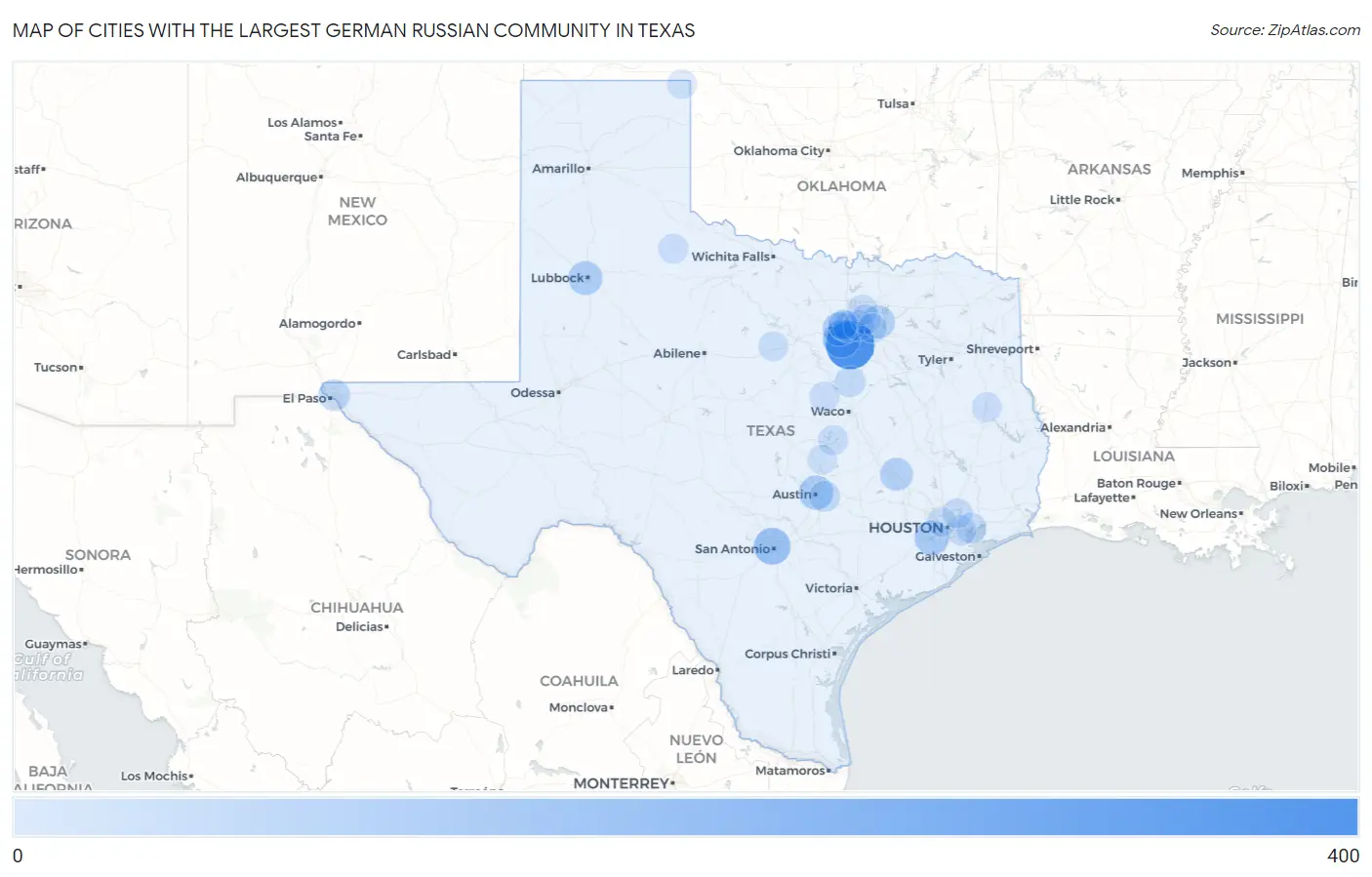 Cities with the Largest German Russian Community in Texas Map