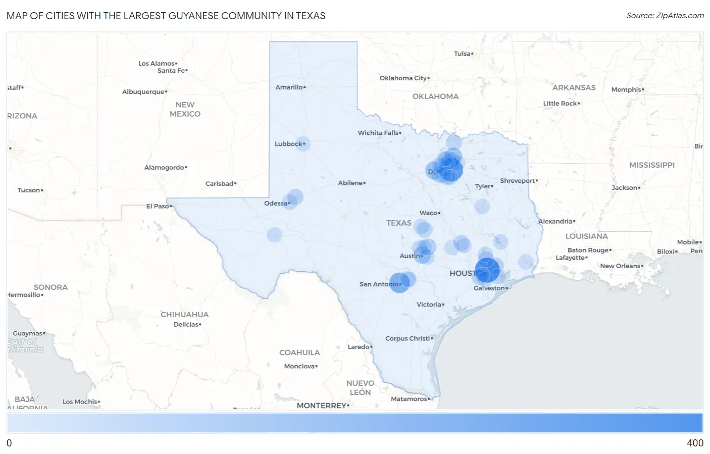 Cities with the Largest Guyanese Community in Texas Map
