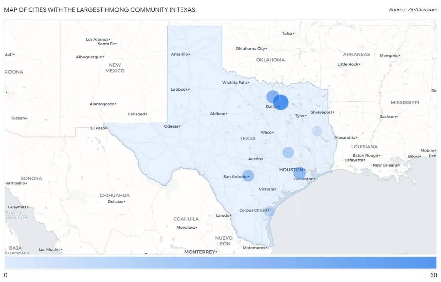 Cities with the Largest Hmong Community in Texas Map