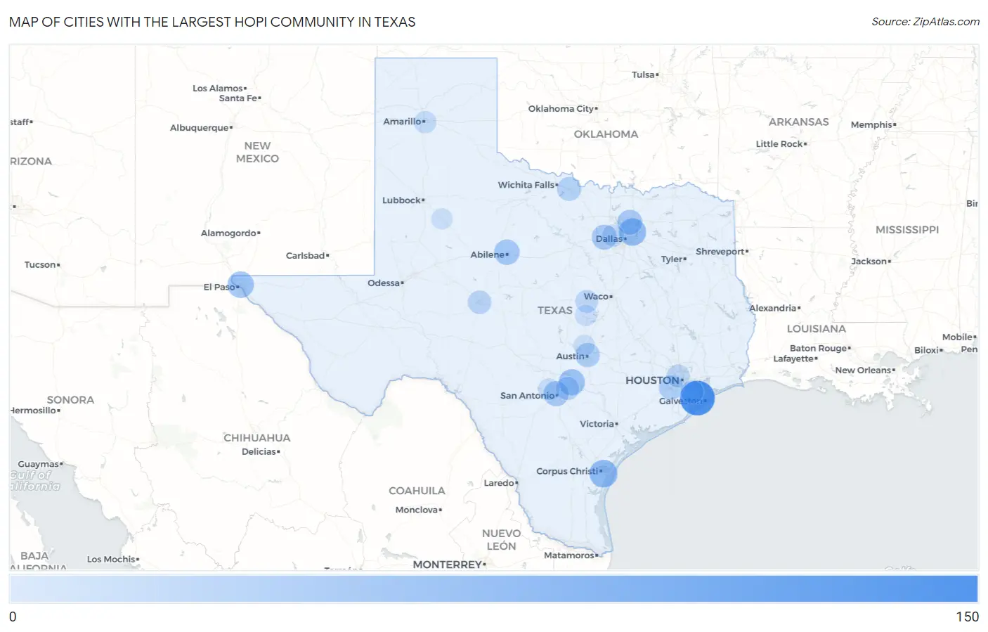 Cities with the Largest Hopi Community in Texas Map