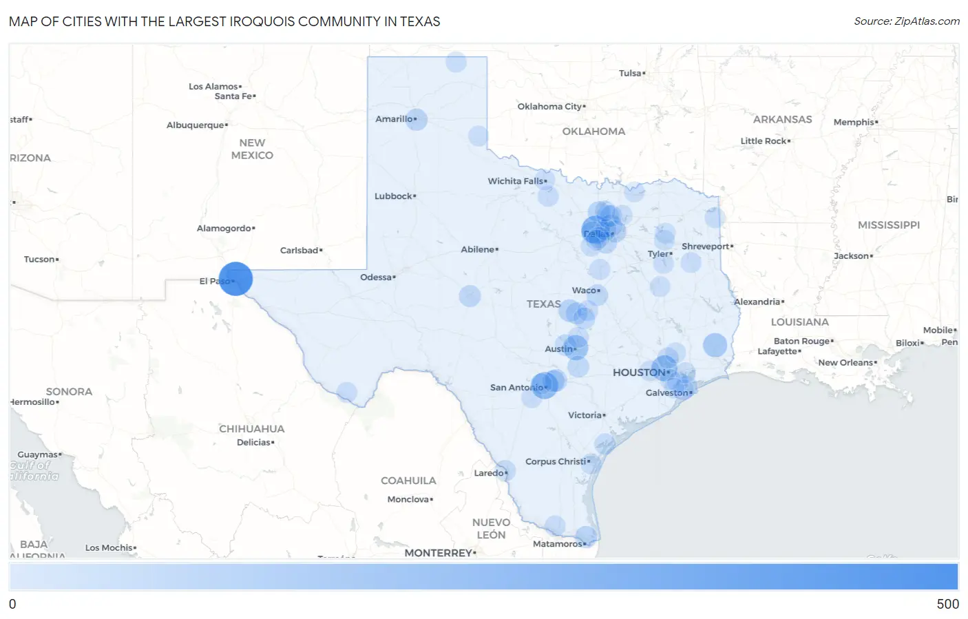 Cities with the Largest Iroquois Community in Texas Map