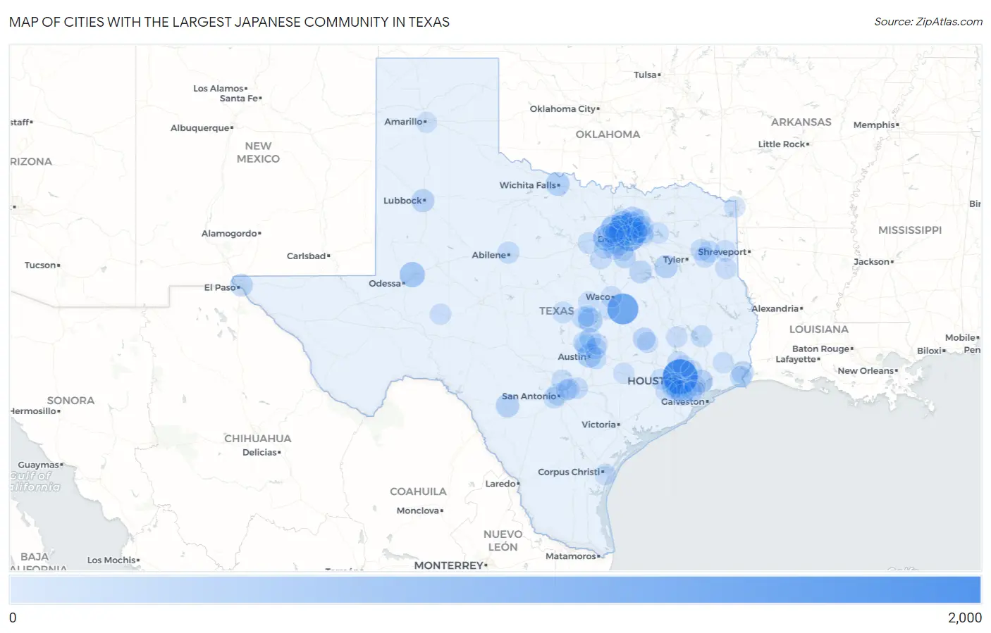 Cities with the Largest Japanese Community in Texas Map