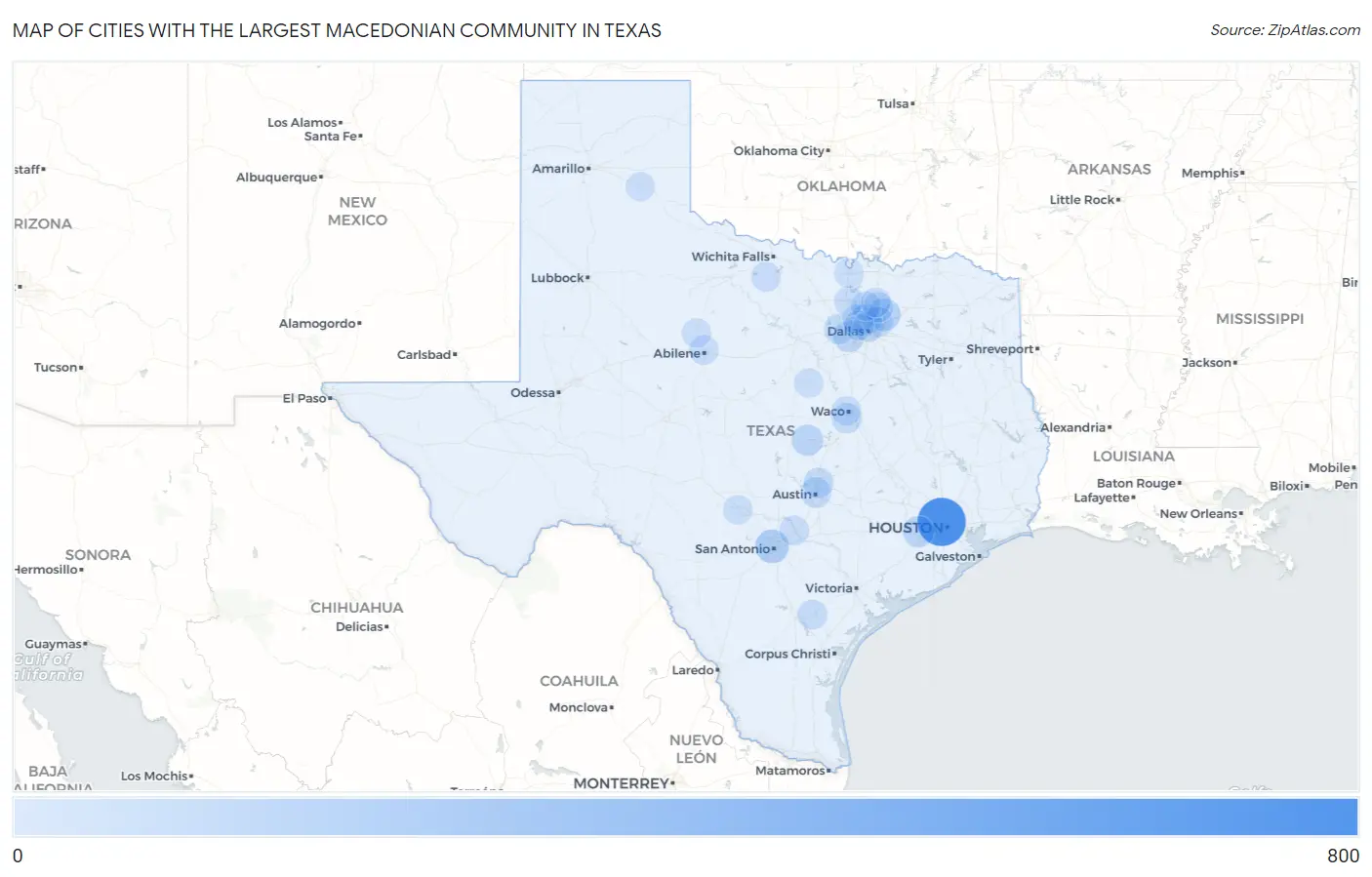 Cities with the Largest Macedonian Community in Texas Map