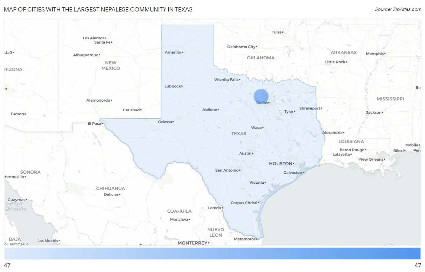 Cities with the Largest Nepalese Community in Texas Map