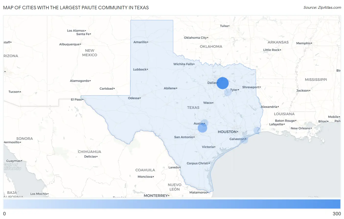 Cities with the Largest Paiute Community in Texas Map