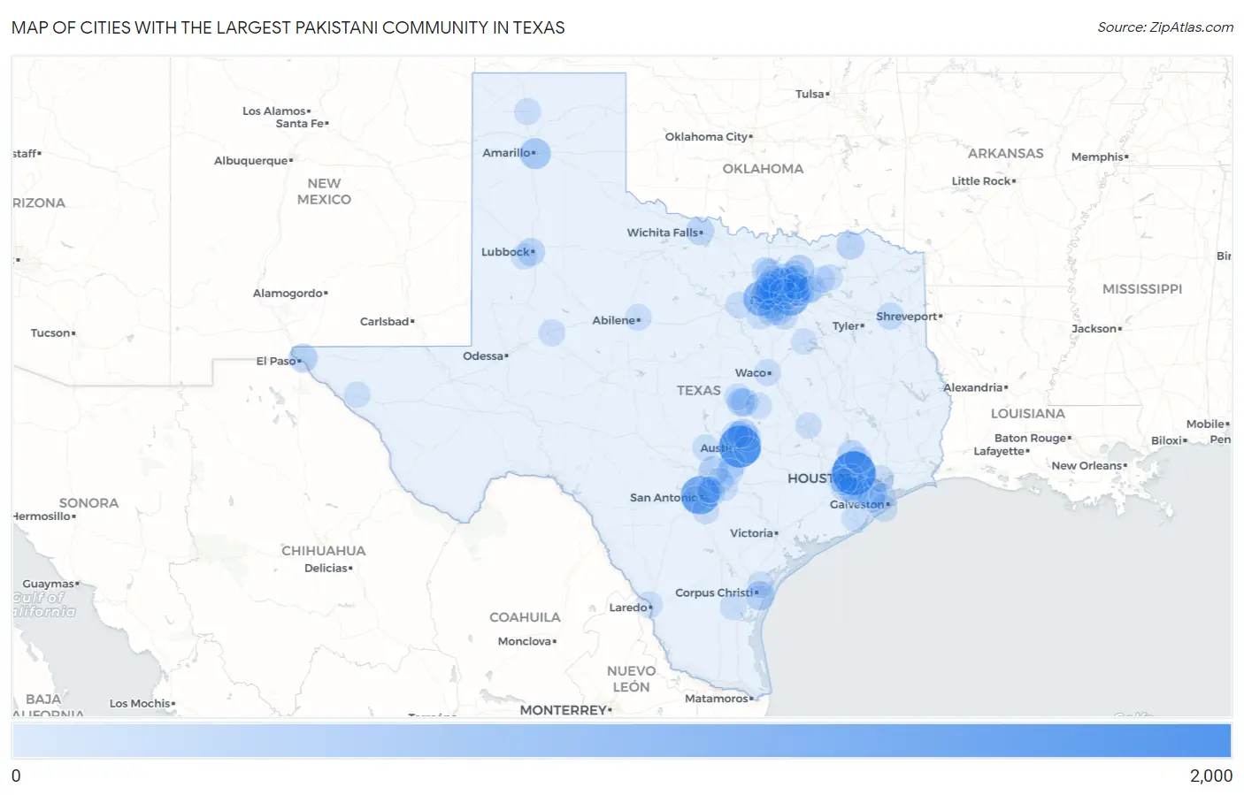 Cities with the Largest Pakistani Community in Texas Map