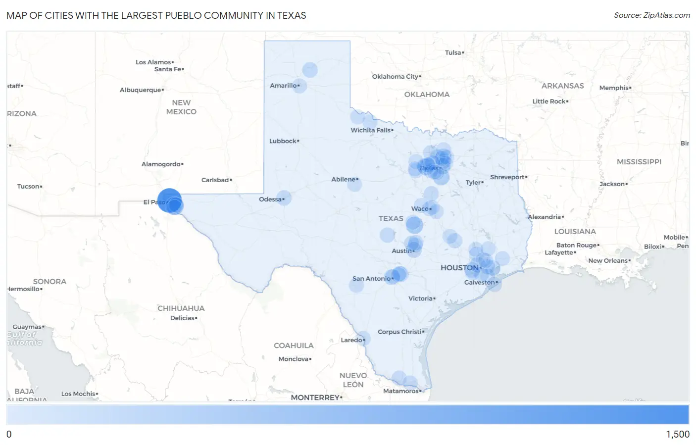Cities with the Largest Pueblo Community in Texas Map