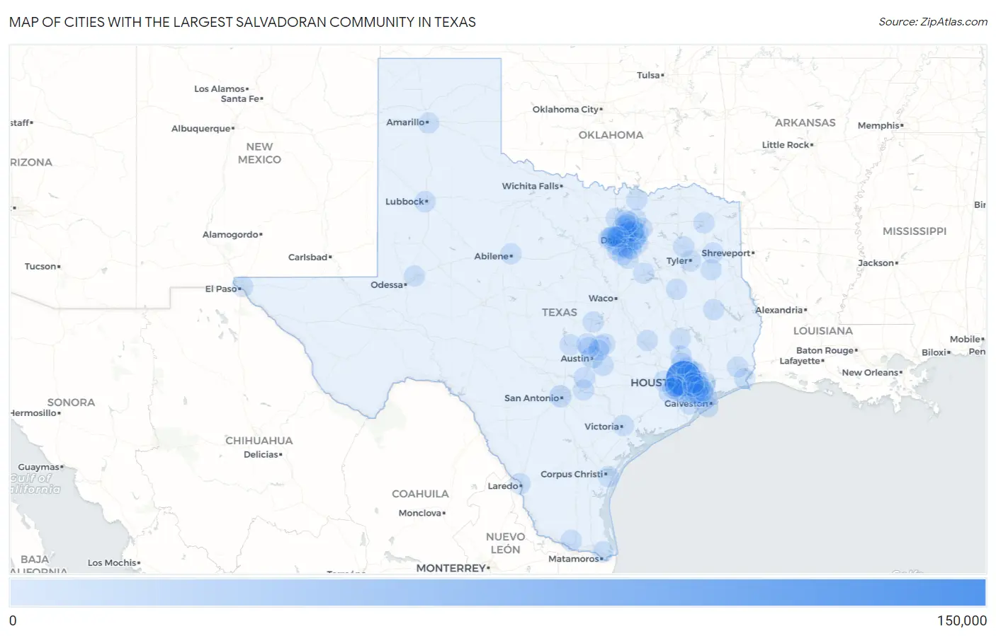 Cities with the Largest Salvadoran Community in Texas Map