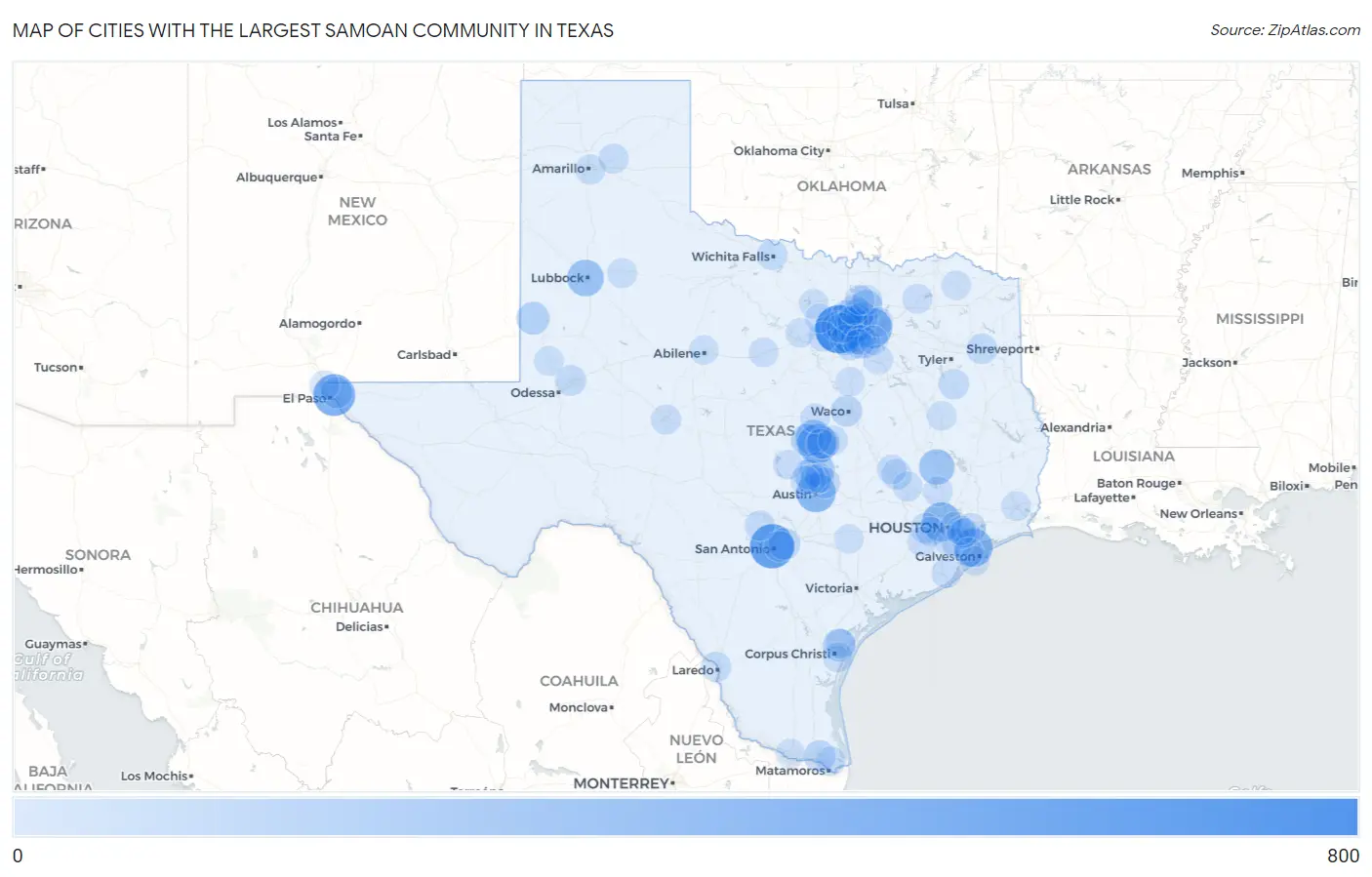 Cities with the Largest Samoan Community in Texas Map