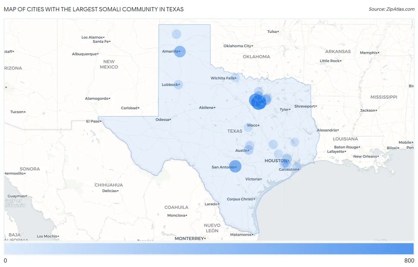 Cities with the Largest Somali Community in Texas Map