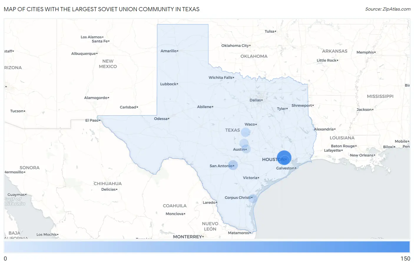 Cities with the Largest Soviet Union Community in Texas Map
