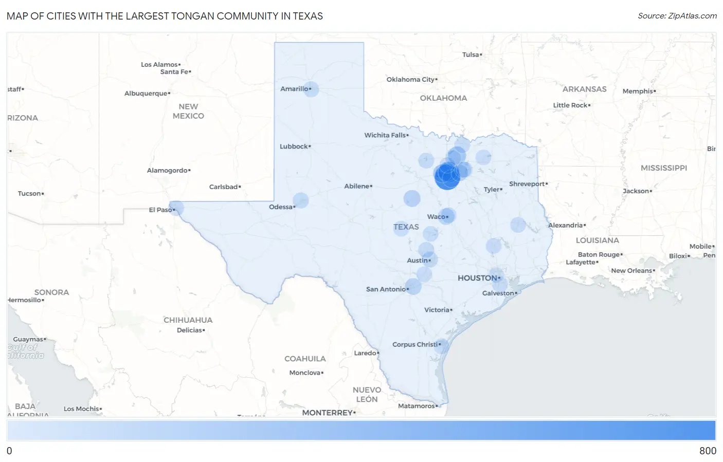 Cities with the Largest Tongan Community in Texas Map