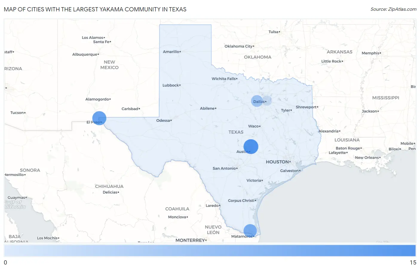 Cities with the Largest Yakama Community in Texas Map