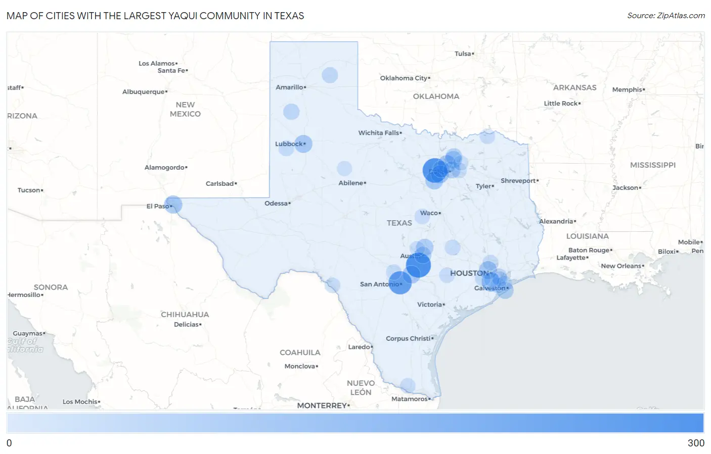 Cities with the Largest Yaqui Community in Texas Map