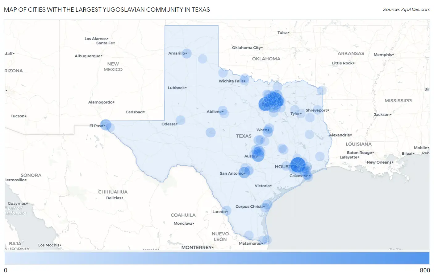 Cities with the Largest Yugoslavian Community in Texas Map