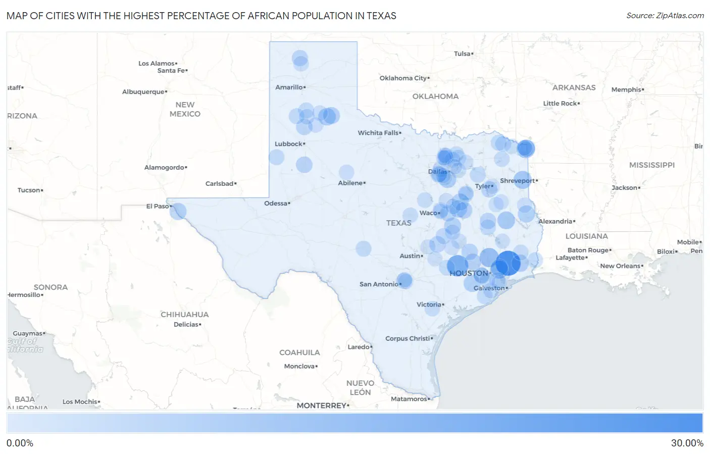 Cities with the Highest Percentage of African Population in Texas Map