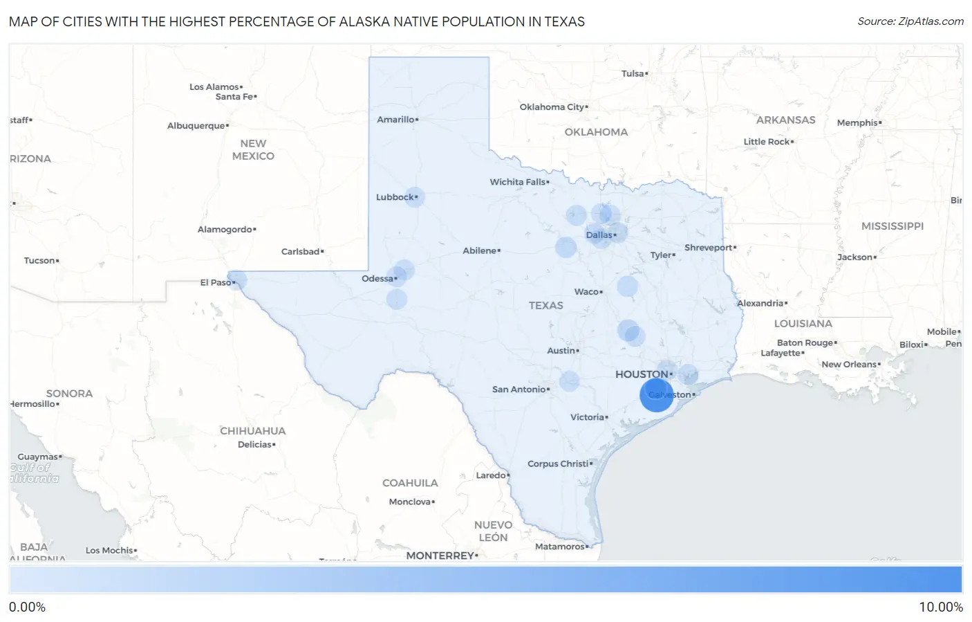 Cities with the Highest Percentage of Alaska Native Population in Texas Map