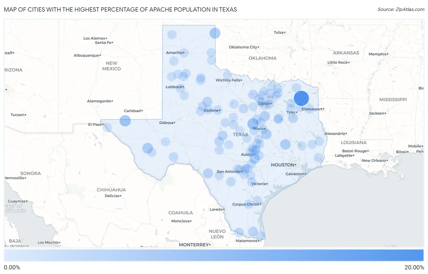 Cities with the Highest Percentage of Apache Population in Texas Map