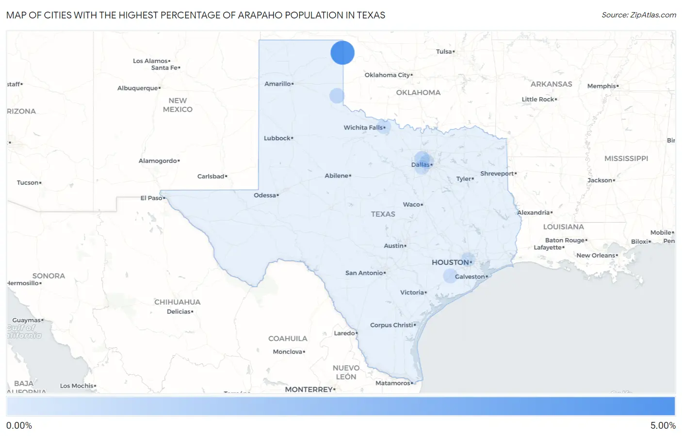 Cities with the Highest Percentage of Arapaho Population in Texas Map