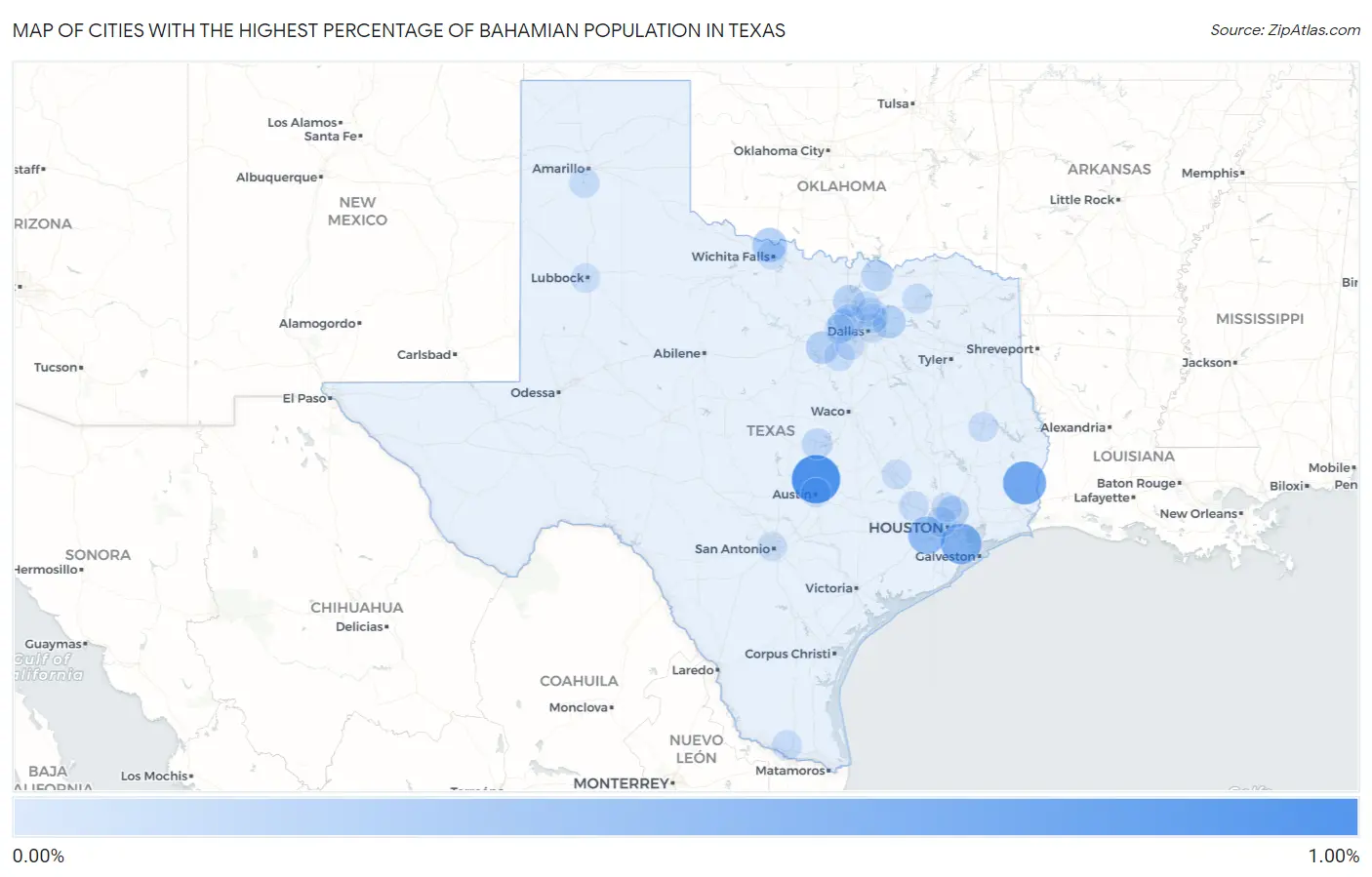 Cities with the Highest Percentage of Bahamian Population in Texas Map