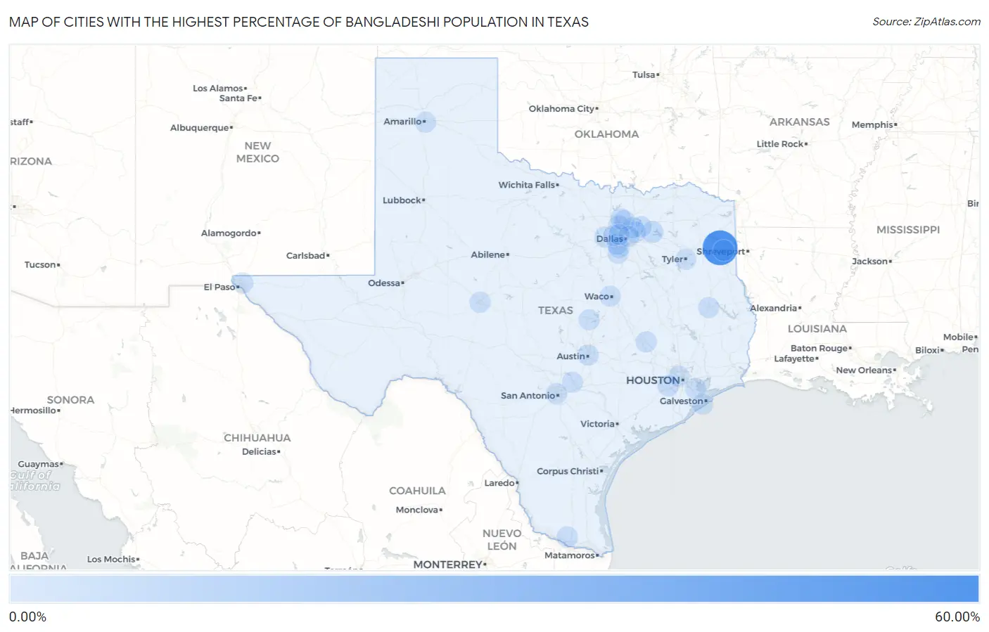 Cities with the Highest Percentage of Bangladeshi Population in Texas Map