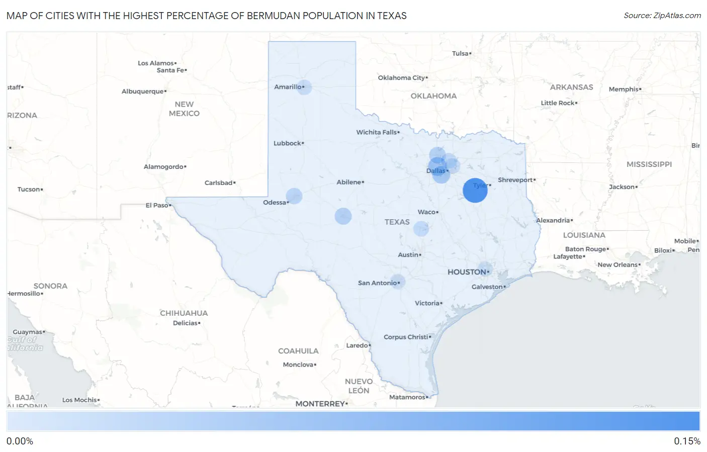 Cities with the Highest Percentage of Bermudan Population in Texas Map