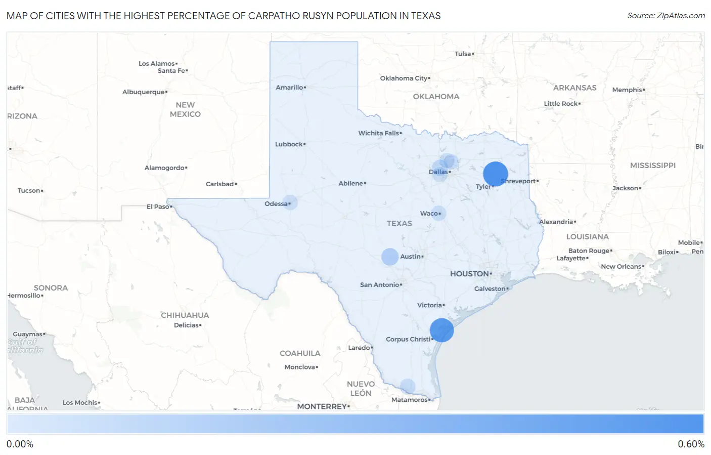 Cities with the Highest Percentage of Carpatho Rusyn Population in Texas Map