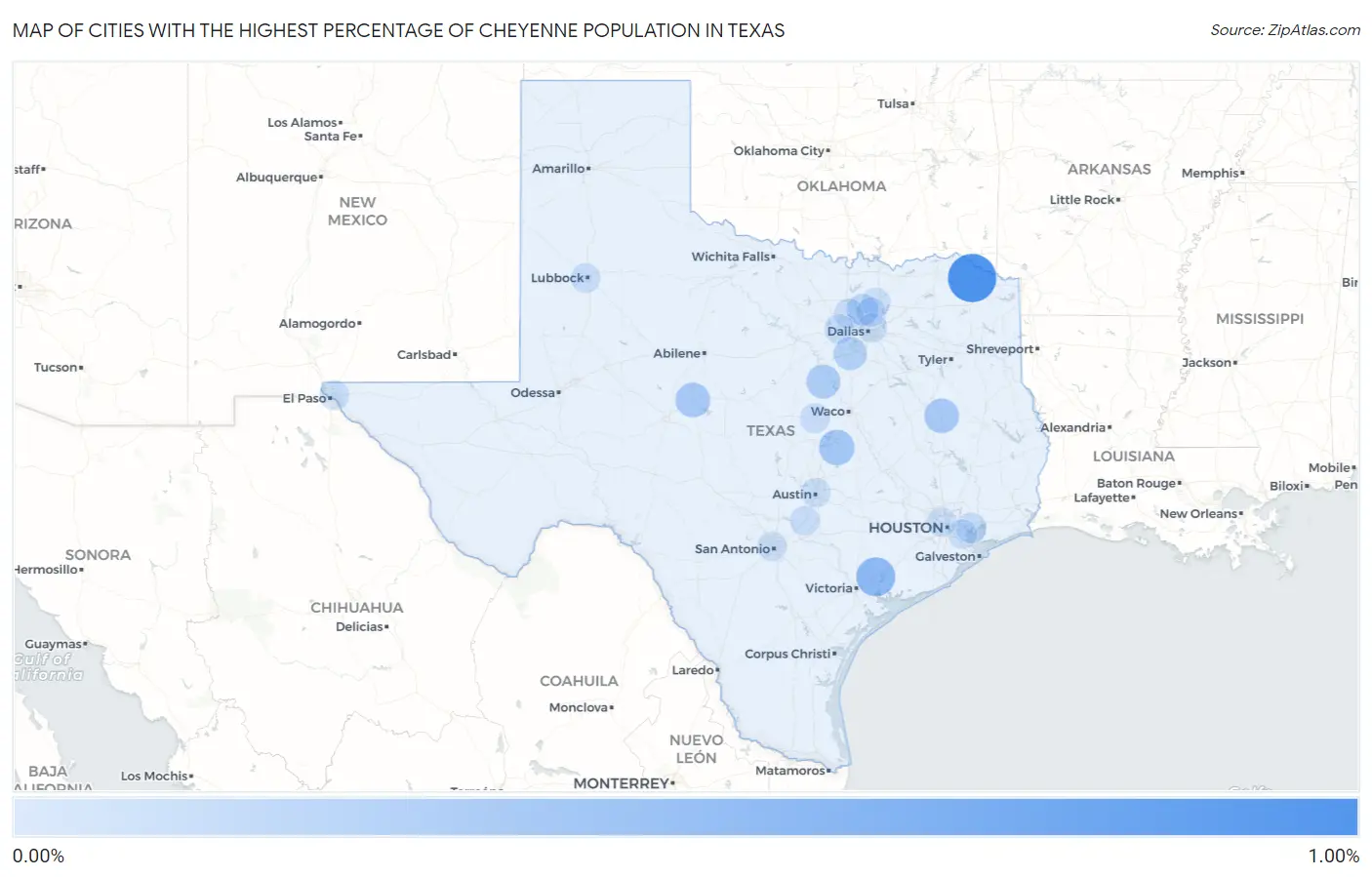 Cities with the Highest Percentage of Cheyenne Population in Texas Map