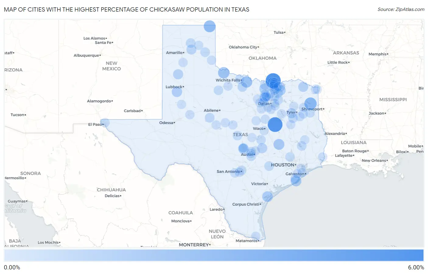 Cities with the Highest Percentage of Chickasaw Population in Texas Map