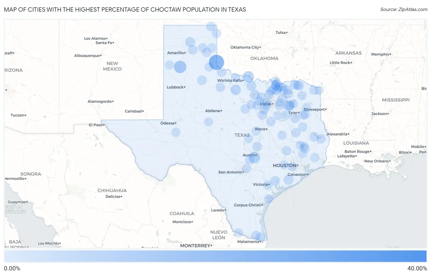 Cities with the Highest Percentage of Choctaw Population in Texas Map