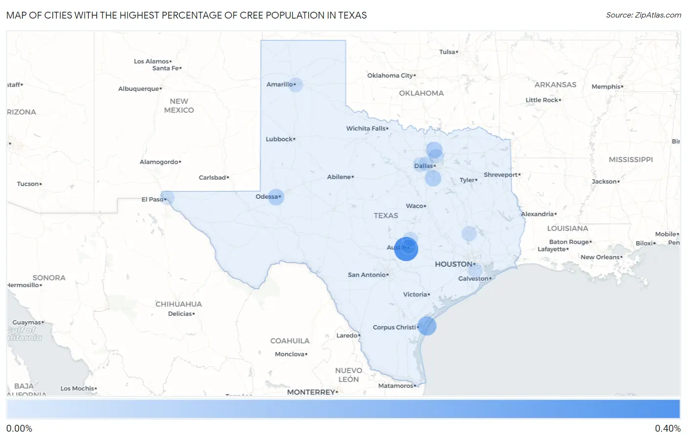 Cities with the Highest Percentage of Cree Population in Texas Map