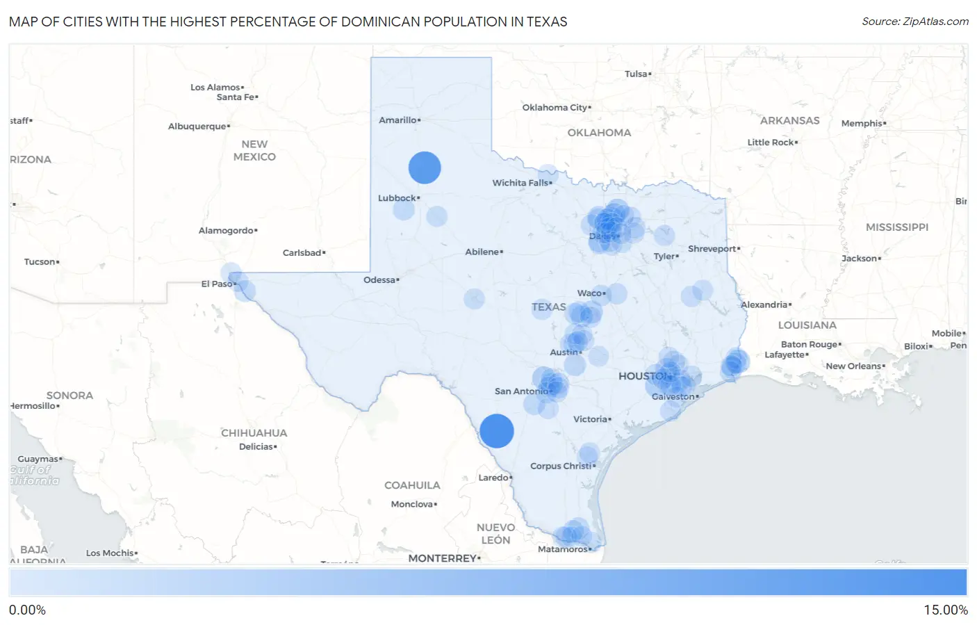 Cities with the Highest Percentage of Dominican Population in Texas Map