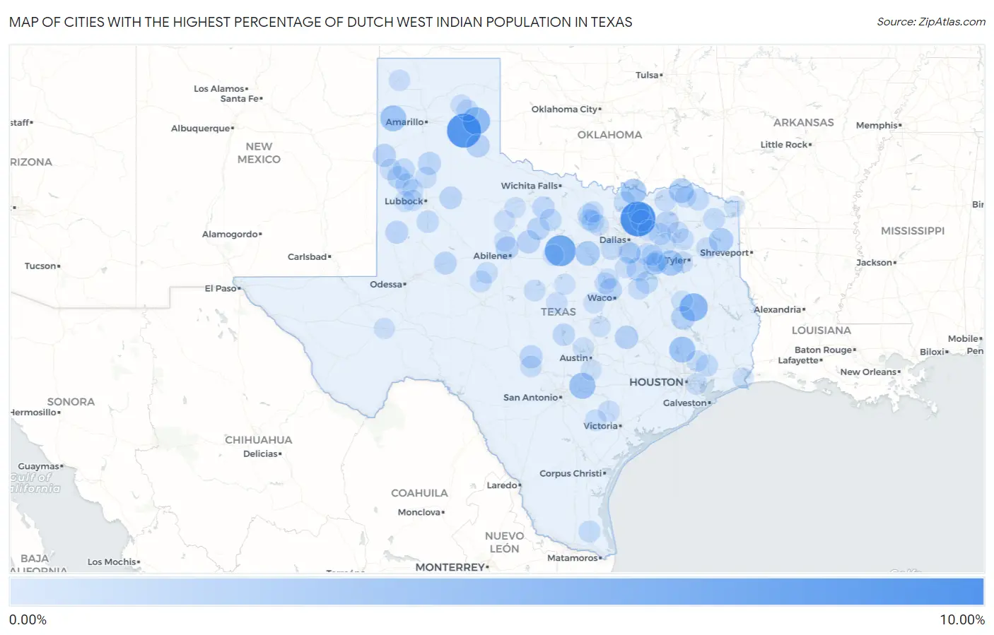 Cities with the Highest Percentage of Dutch West Indian Population in Texas Map