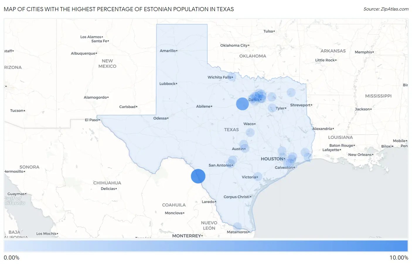 Cities with the Highest Percentage of Estonian Population in Texas Map