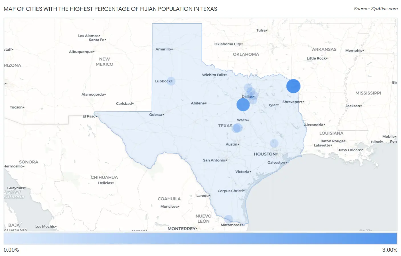 Cities with the Highest Percentage of Fijian Population in Texas Map