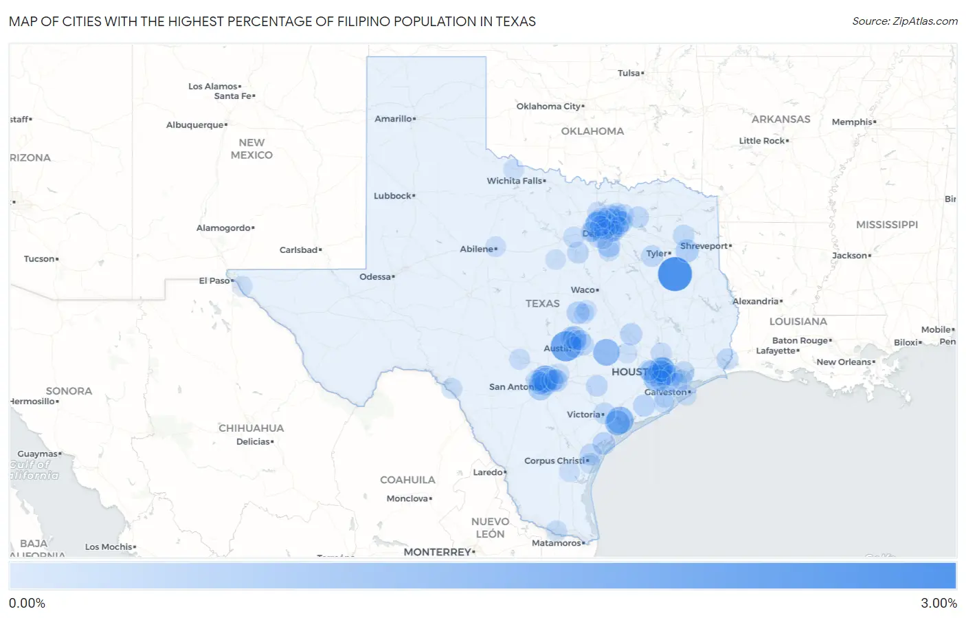 Cities with the Highest Percentage of Filipino Population in Texas Map