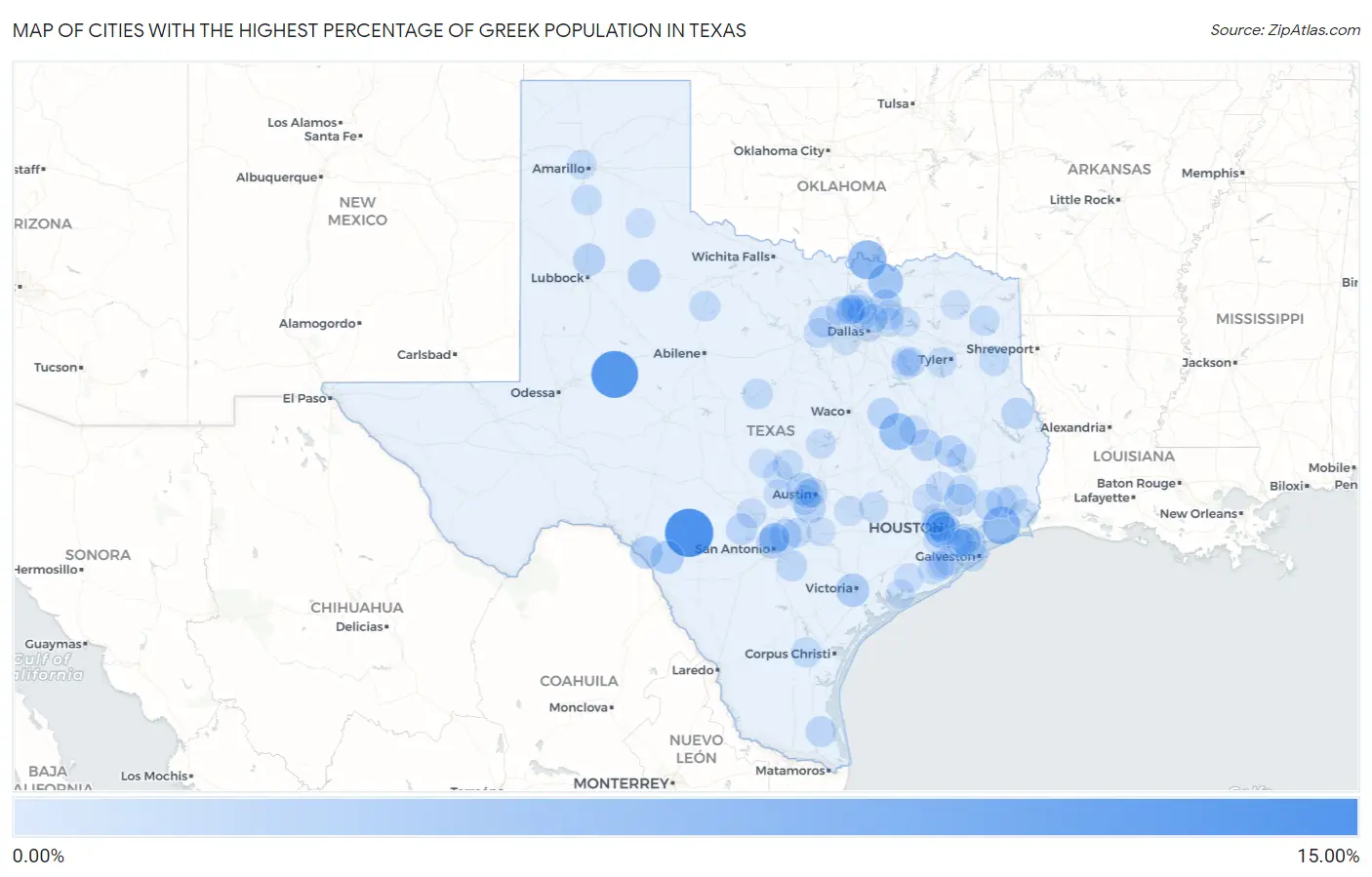 Cities with the Highest Percentage of Greek Population in Texas Map