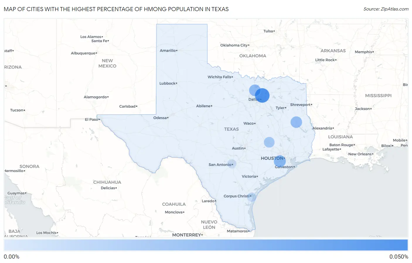 Cities with the Highest Percentage of Hmong Population in Texas Map