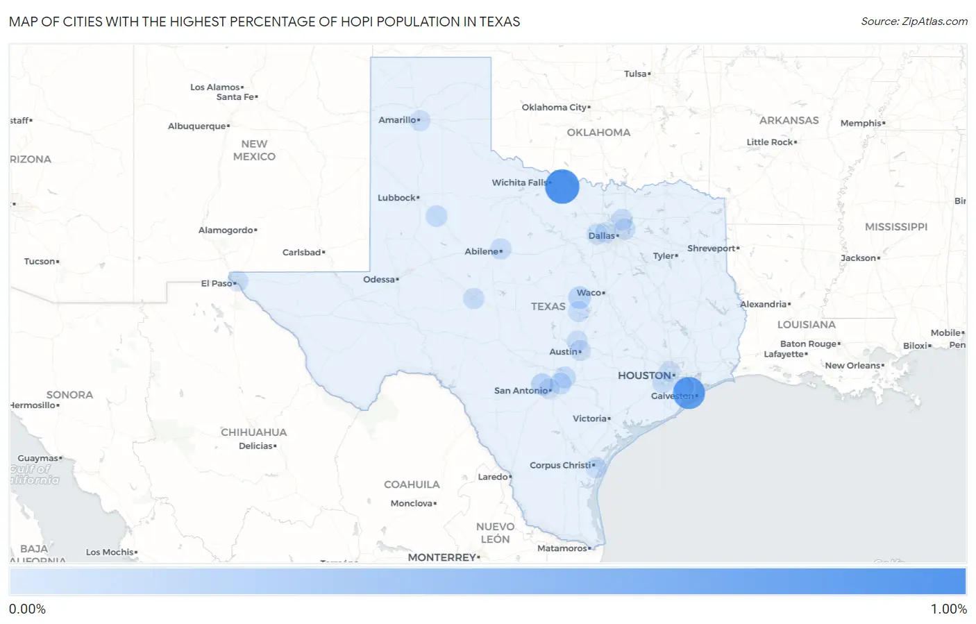 Cities with the Highest Percentage of Hopi Population in Texas Map