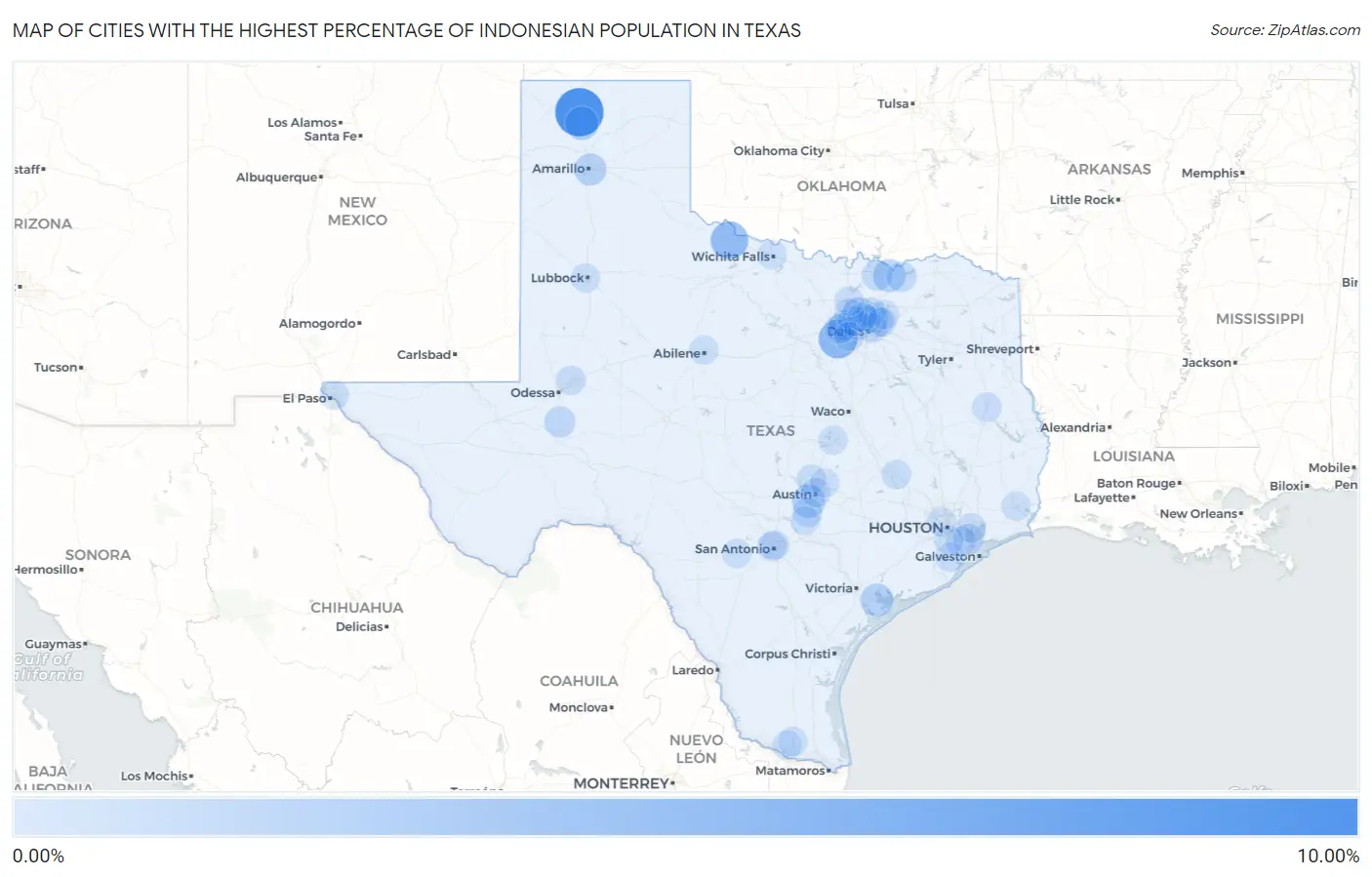Cities with the Highest Percentage of Indonesian Population in Texas Map