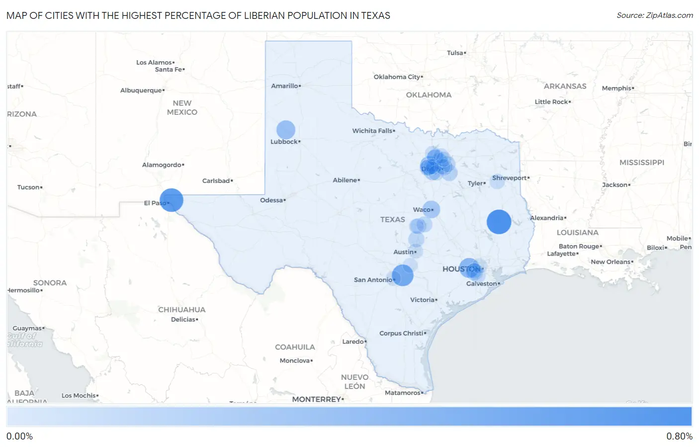 Cities with the Highest Percentage of Liberian Population in Texas Map