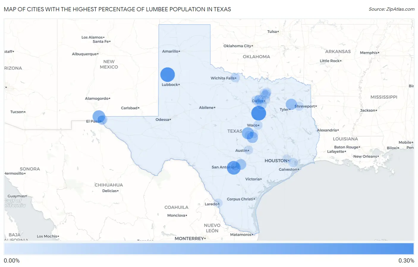 Cities with the Highest Percentage of Lumbee Population in Texas Map