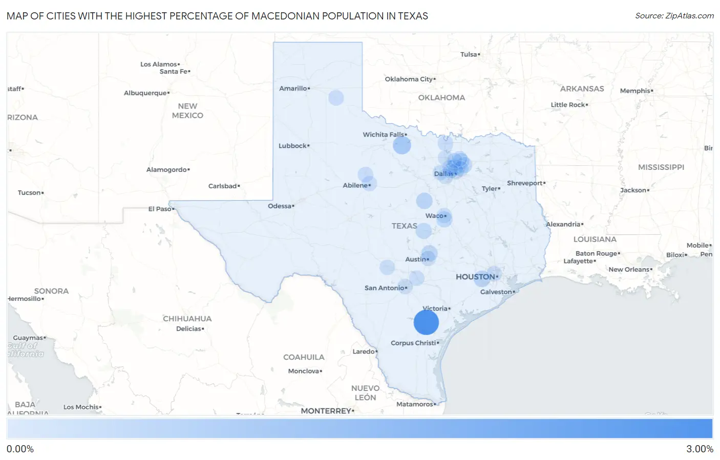 Cities with the Highest Percentage of Macedonian Population in Texas Map